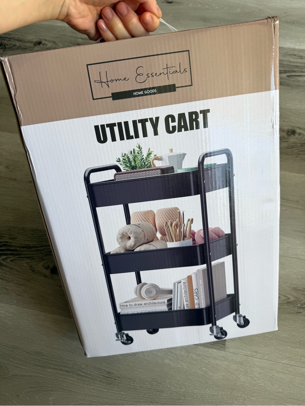 Home Essentials 3-Tier Carbon Metal Utility Cart, Matte Black